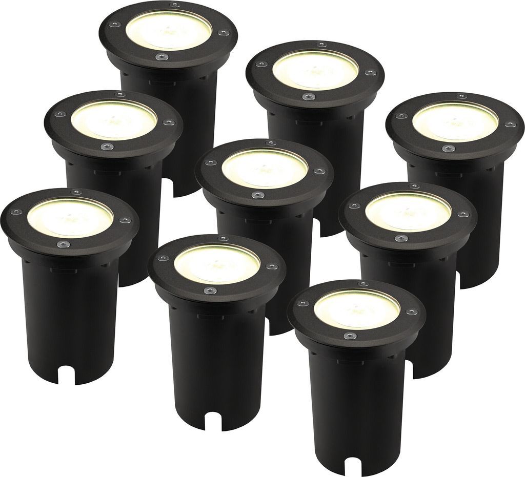 Ledvion 9er Pack Bodeneinbauleuchte, Runde LED Einbaustrahler, Schwarz, IP67, 5 Watt, 4000 Kelvin, 1m Kabel, GU10, LED Einbaustrahler Aussen, Teras...