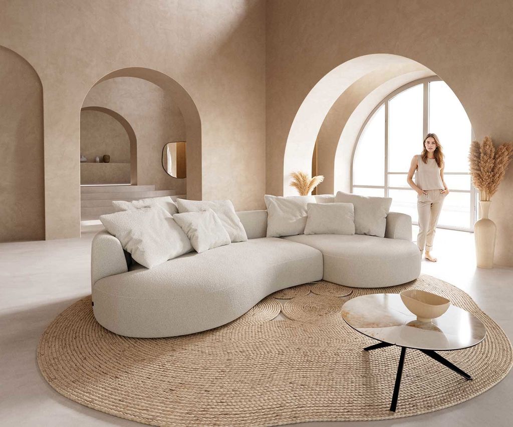 DELIFE Big-Sofa Edina 330x170 cm Bouclé Creme-Weiß Produktbild 
