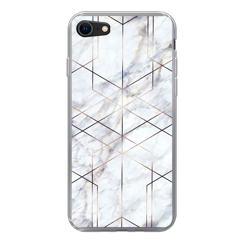 MuchoWow Handyhülle Schutzhülle Hülle für iPhone 7 Marmor - Gold - Weiß Silikon Softcase Handy Hülle - Kartenhalter