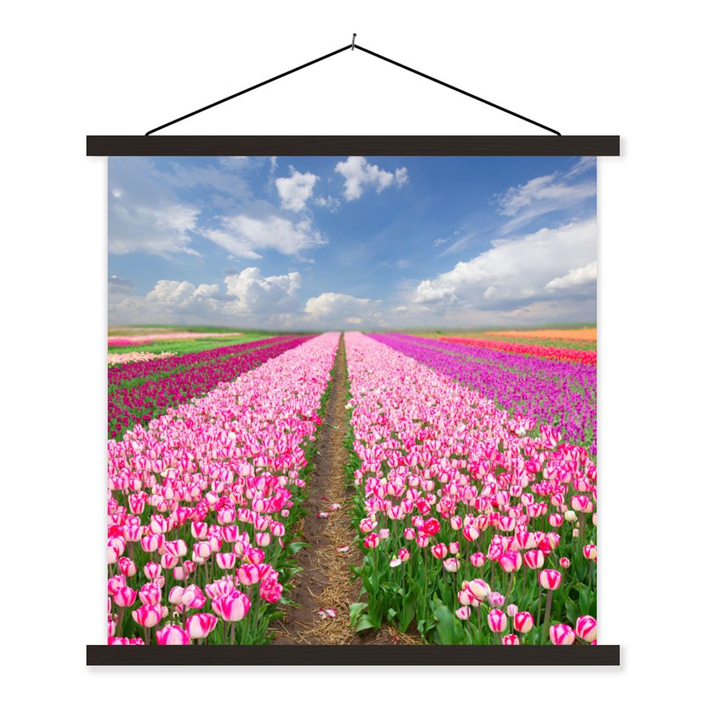 MuchoWow Textilposter Tulpen - Sonne - Frühling 120x120 cm mit schwarzem Rahmen - Aufhängungsset