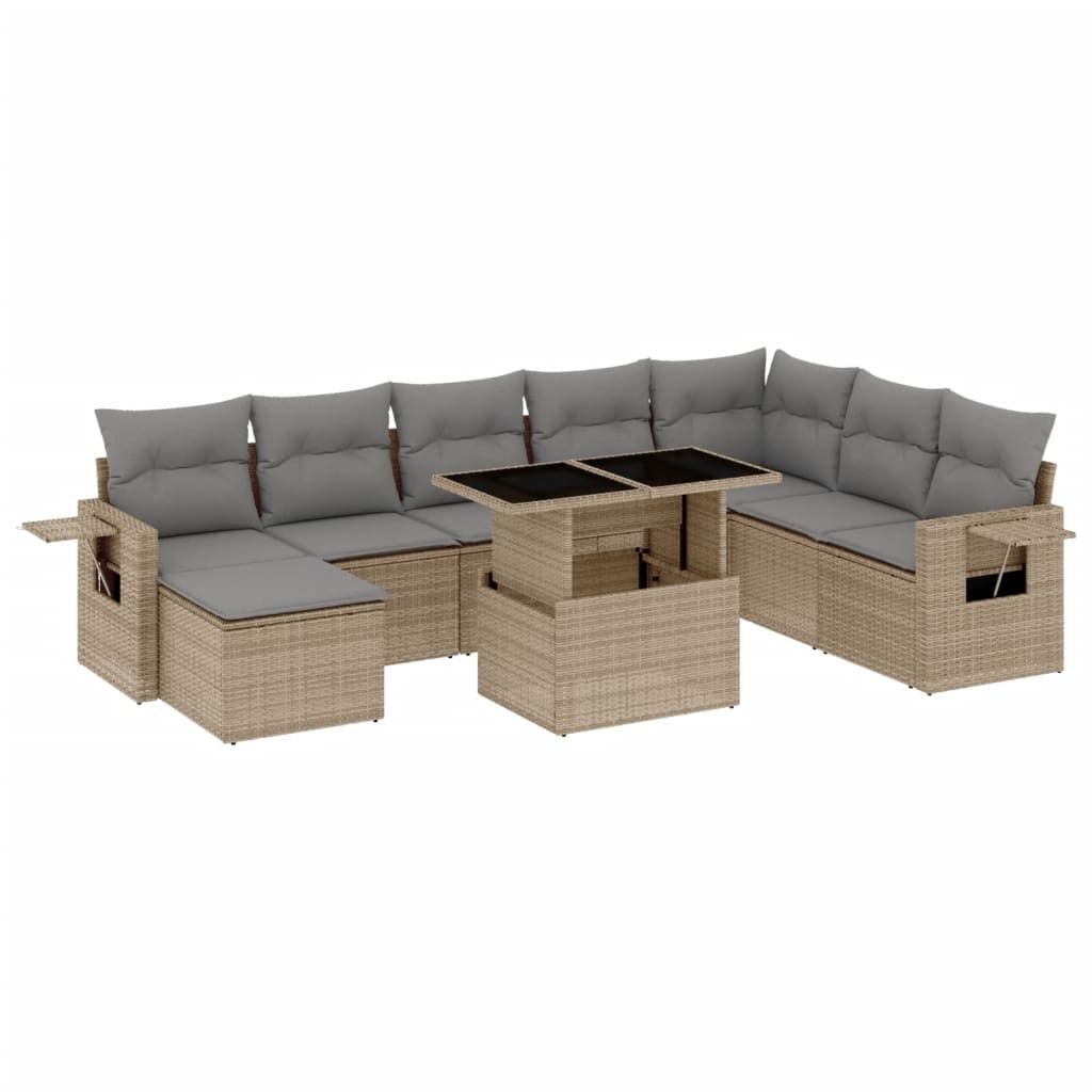 "2026 MODERNE" 9-tlg. Garten-Lounge-Set - elegantes Design - Sitzgruppe/Gartengarnitur - mit Kissen Beige Poly Rattan - Terassenmöbel NeuMöbel981530
