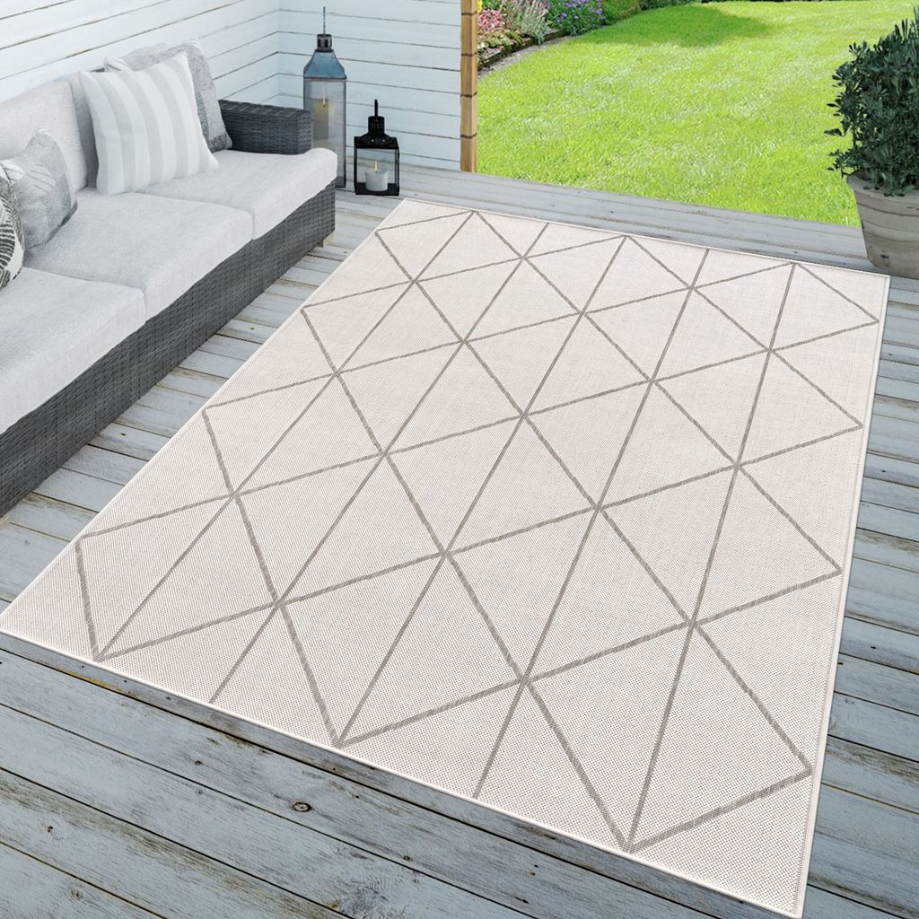 TT Home In-& Outdoorteppich Wetterfest Terrasse Küche Geometrisches Design Skandi Motiv Größe 60x100 cm