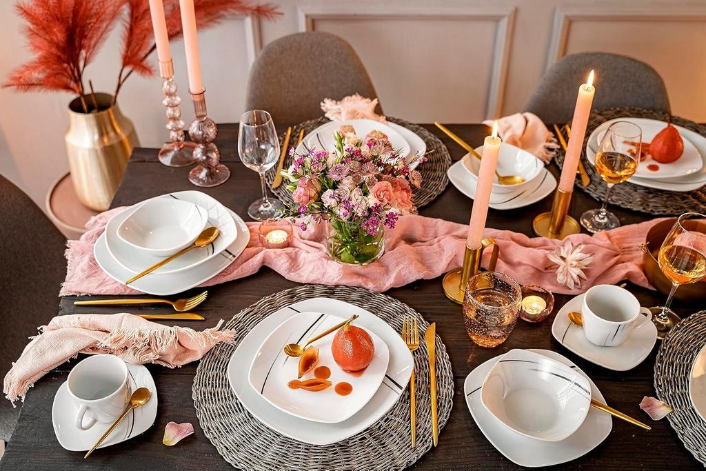 Elegantes 24-teiliges Porzellan-Tafelservice-Set für 6 Personen - Spülmaschinenfest und Stilvoll