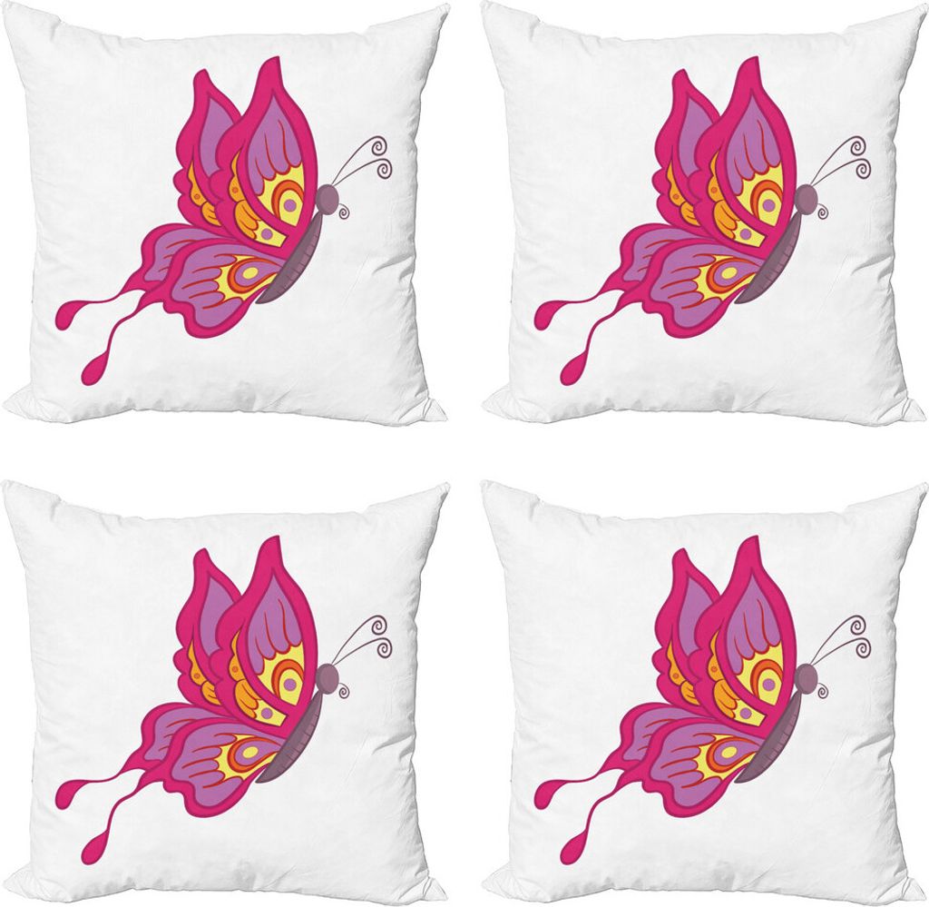 ABAKUHAUS Orange und Rosa Kissenbezug Set (4 Stück), Frühling Tier, Moderner Doppelseitiger Digitaldruck, 40 cm x 40 cm, Mehrfarbig