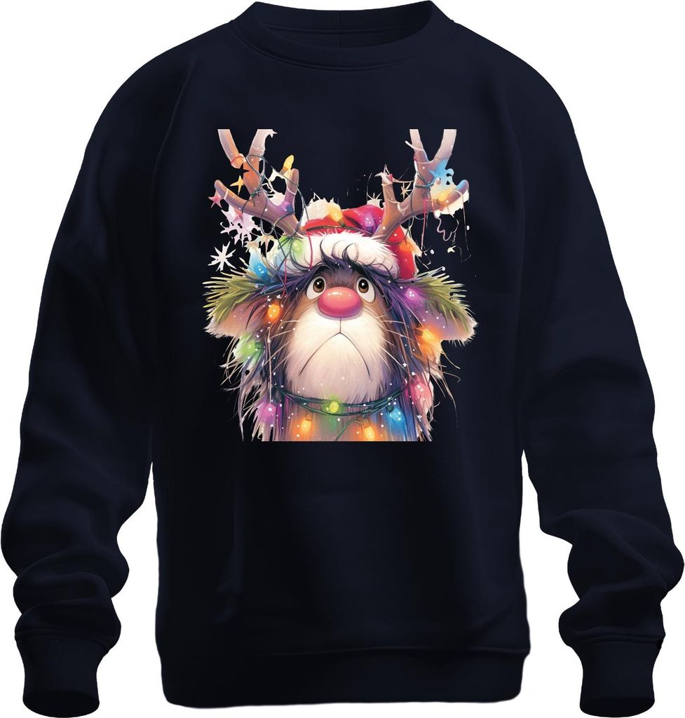 Rudolf Rentier Lichterkette Weihnachten niedlich Cartoon Geschenk Uni Sweatshirt Pullover, Navy, 3XL