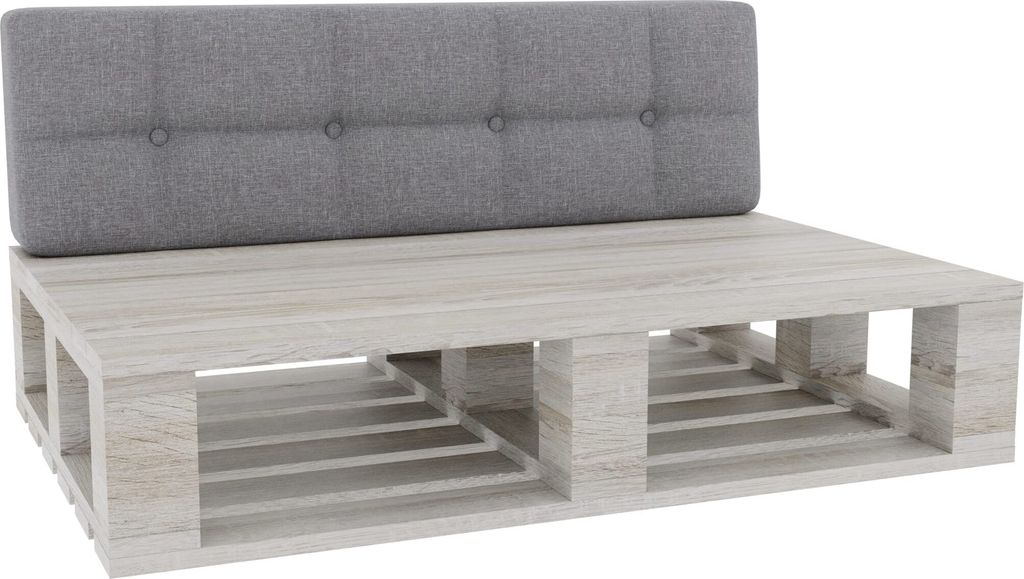 A single pallet cushion with a backrest, shown from a diagonal angle against a white background.