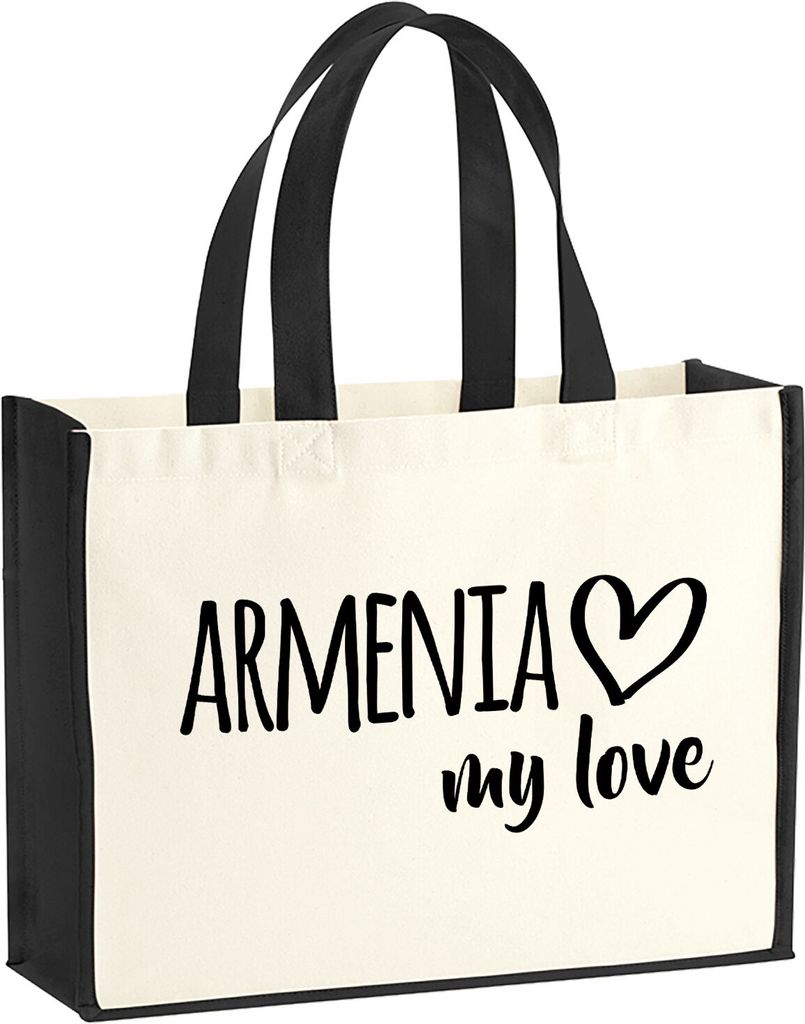 Huuraa Jutetasche Armenia my love 21 Liter Black Jute und Baumwolle Einkaufstasche Geschenkidee