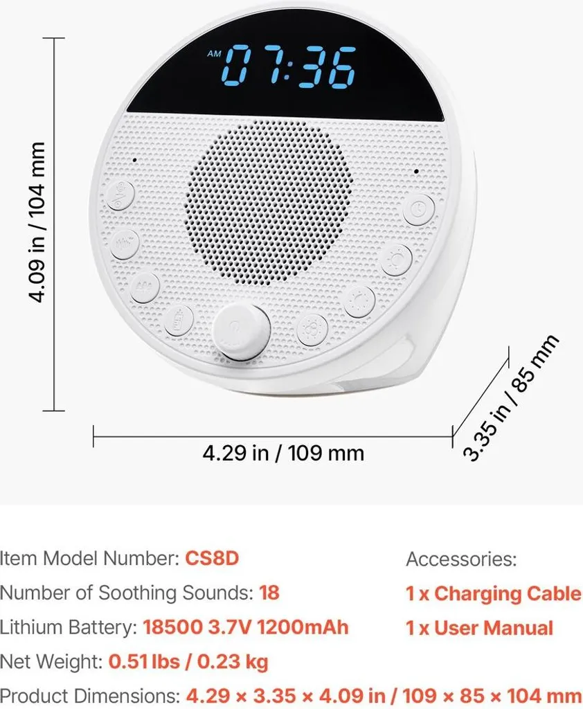 Sound Machine, 18 suoni rilassanti per dormire, luce notturna a 7 colori, macchina del rumore bianco 6 in 1 con doppio allarme, APP, timer di spegnimento automatico e funzione di memoria, per neonati, adulti, casa, ufficio e viaggi - 7