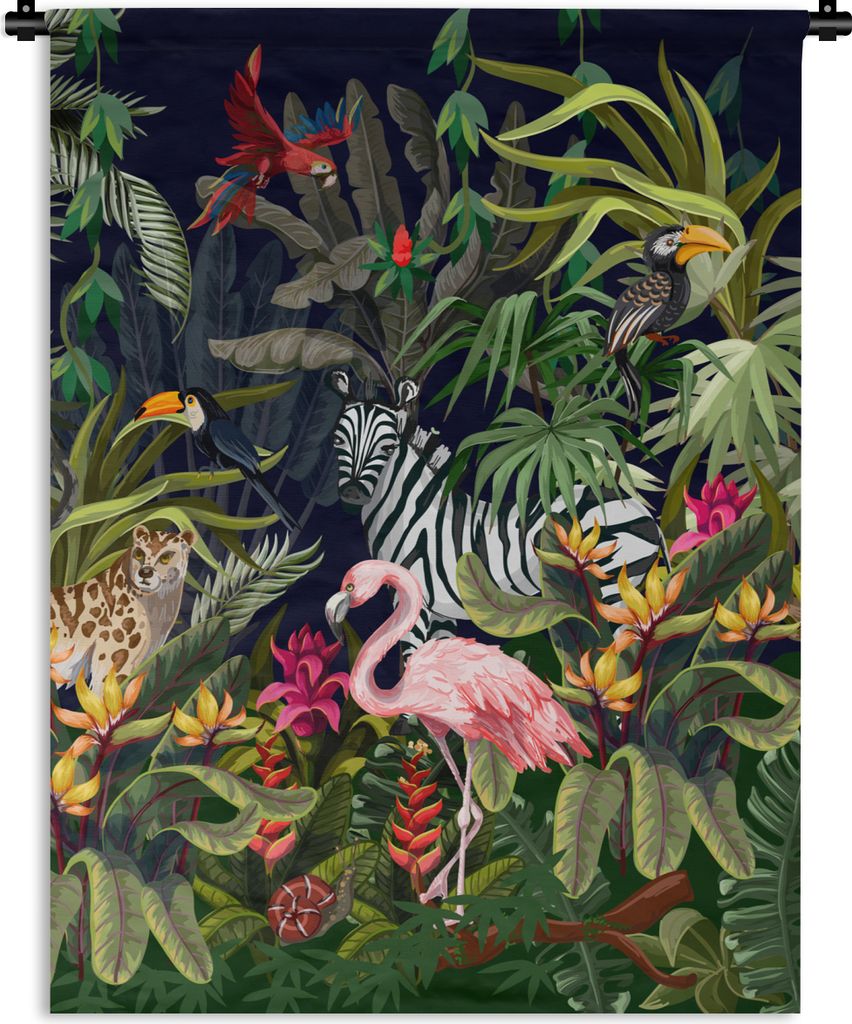 MuchoWow Wandteppich Wandbehang Dschungeltiere - Natur - Jungen - Mädchen - Flamingo - Zebra 90x120 cm Tapisserie Dekoration Wandtuch - Wanddeko