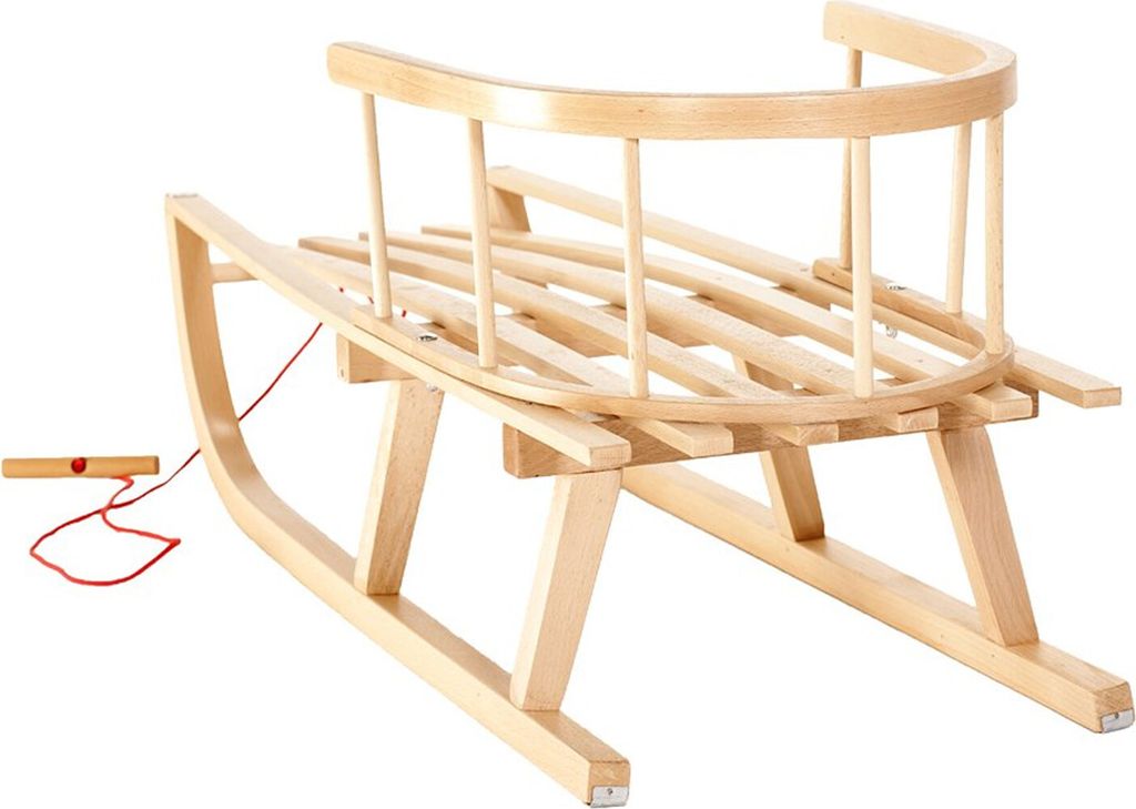 Dřevěné sáňky včetně odnímatelného opěradla a tažného lana Obrázek produktu 3