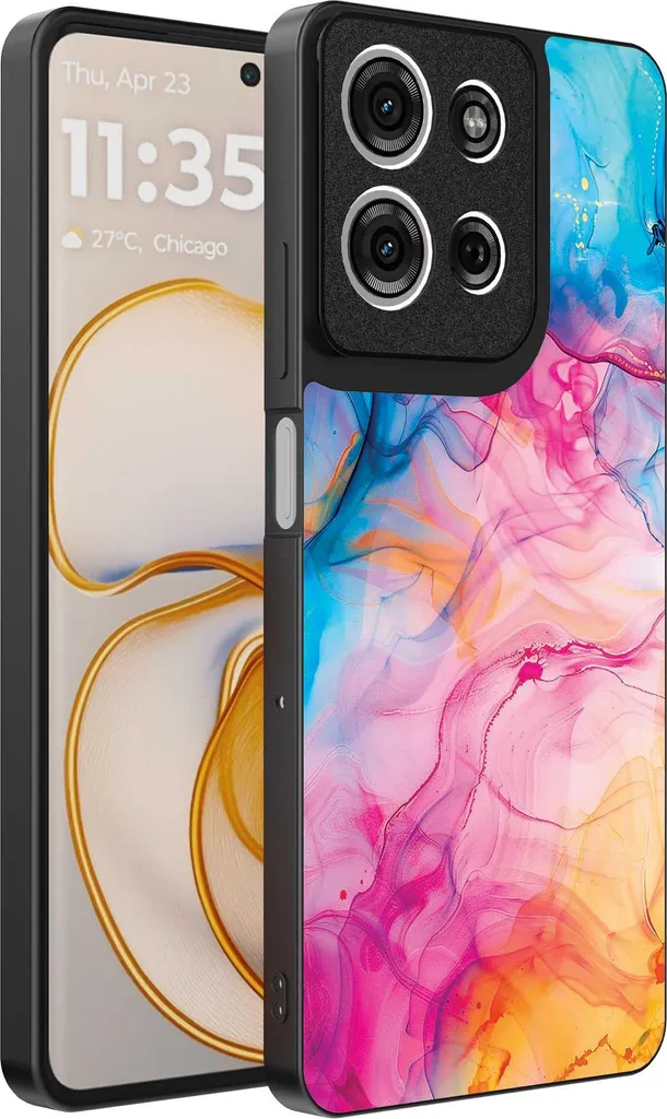 Adatto per Motorola Edge 50 Custodia per telefono con stampa marmo acrilico arcobaleno - TPU Backcover Case Rainbow Acrylic Marble Design - Smartphonica