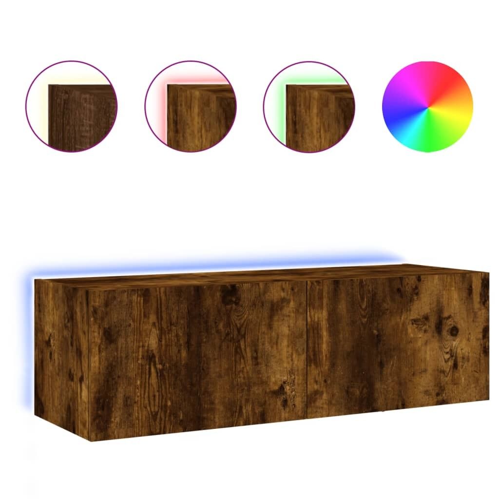vidaXL TV-Wandschrank mit LED-Leuchten Räuchereiche 100x35x31 cm