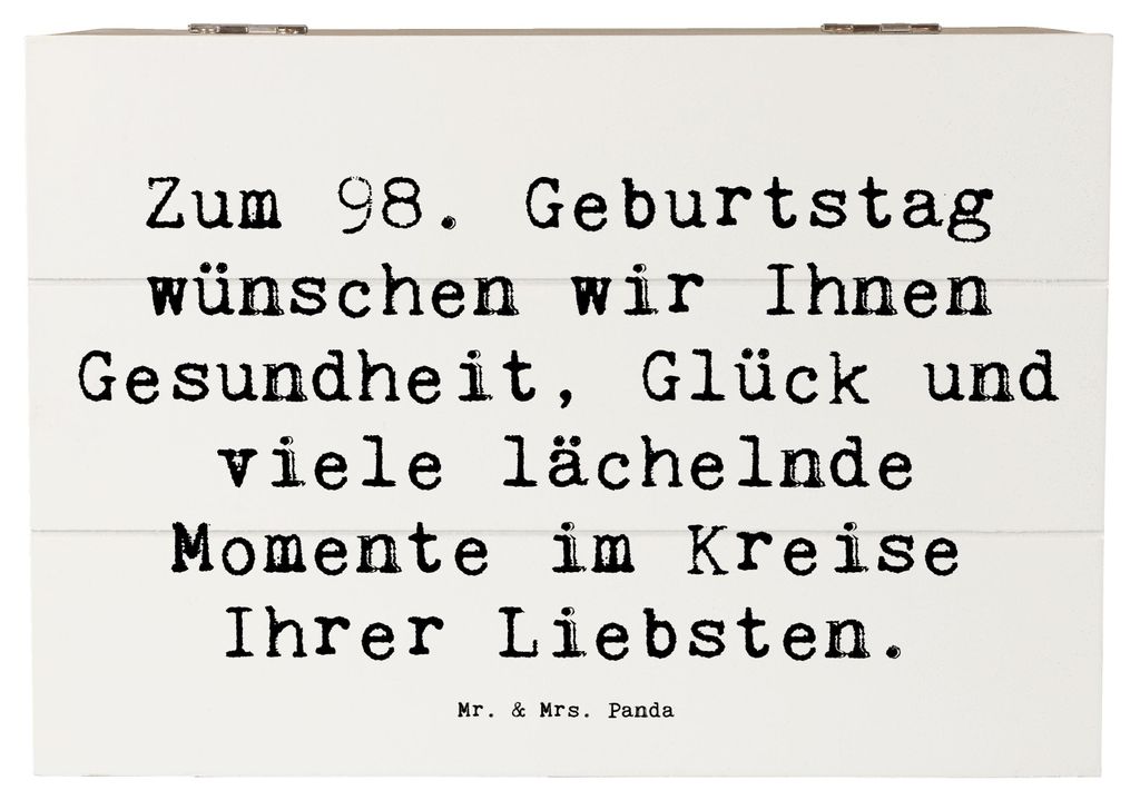 Mr. & Mrs. Panda Box Spruch 98. Geburtstag 22 x 15 cm - Weiß - Geschenk, Holzkiste, Happy Birthday, feiern, Geburtstagsgeschenk, liebevolle Gesche...