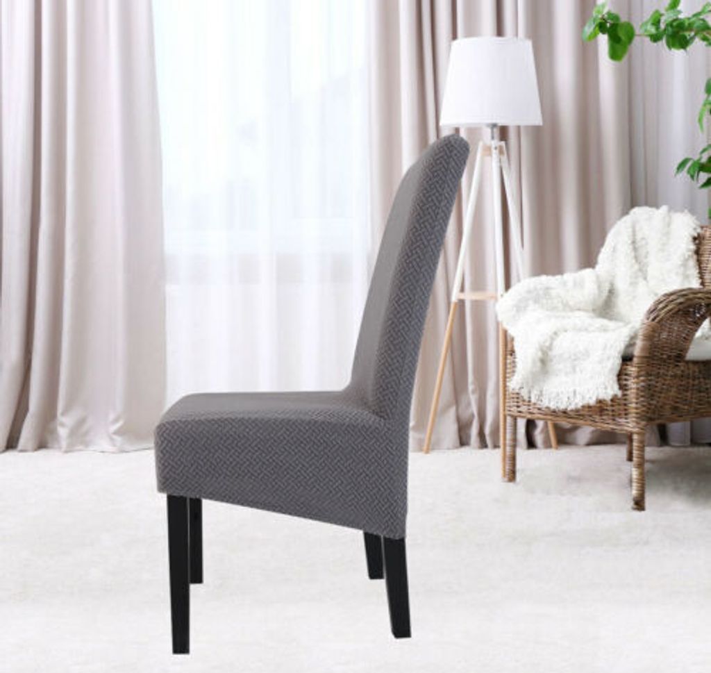 6 Stuhlhussen Stretch Elasthan Stuhlüberzug Grau