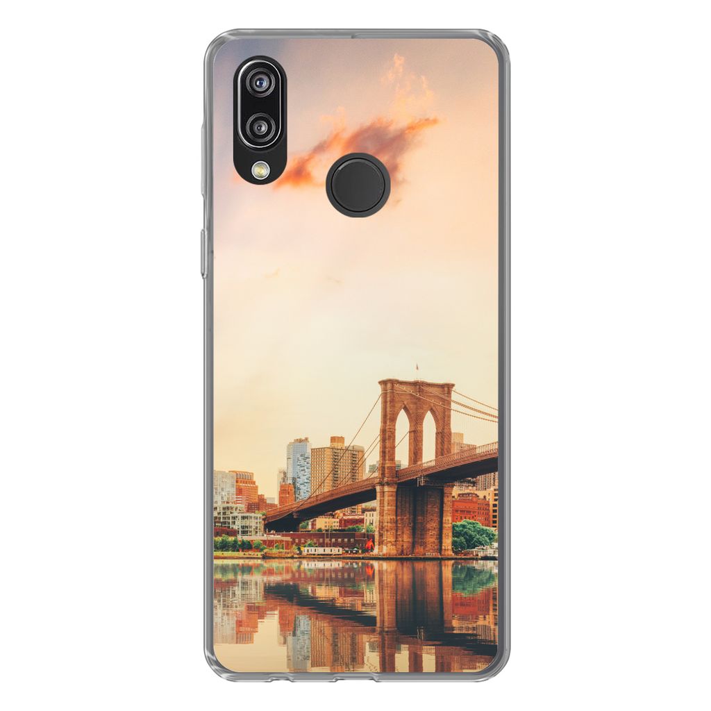 MuchoWow Handyhülle Schutzhülle Hülle für Huawei P20 Lite (2020) New York - Brooklyn - Brücke - Sonnenuntergang Silikon Softcase Handy Hüll...