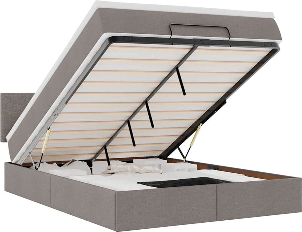 Ottomanische Bett mit Matratze & LEDs Taupe 140x190 cm Stoff