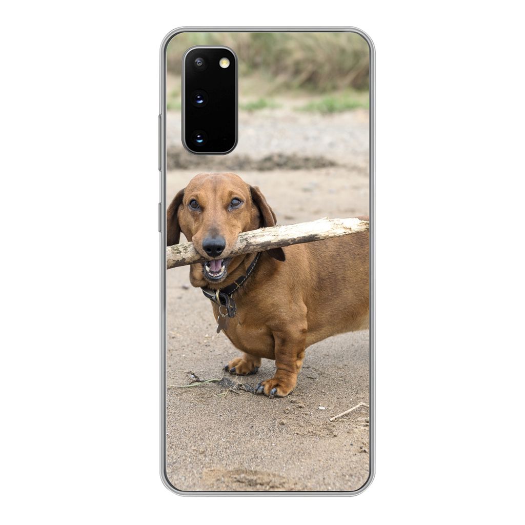 MuchoWow Handyhülle Schutzhülle Hülle für Samsung Galaxy S20 Ein schöner Dackel mit einem Stock im Maul Silikon Softcase Handy Hülle - Bild