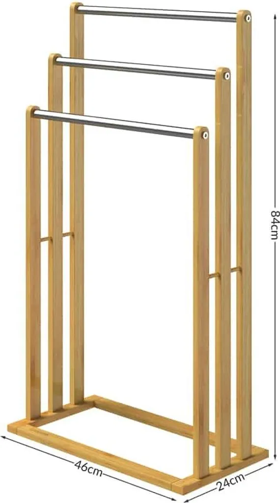 Porte-serviettes en bambou sur pied avec 3 barres en acier 15kg