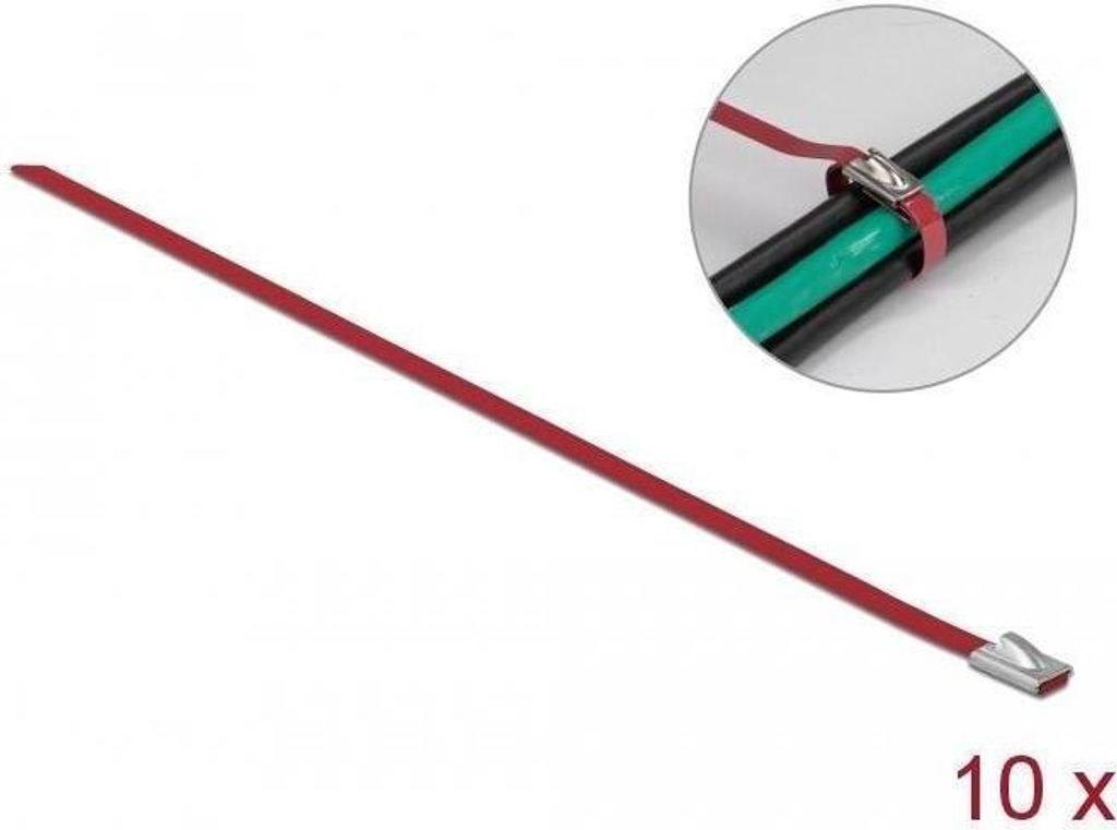 DELOCK Edelstahlkabelbinder L 300 x B 4,6 mm rot 10 Stück