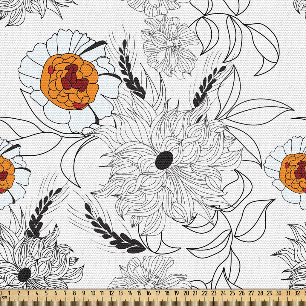 ABAKUHAUS Blumen Gewebe als Meterware, Simplistic-Blumen-Blumenblatt-Natur-Schönheit Florets-Wachstums-Illustration, 3 M (148 x 300 cm), Babyblau ...