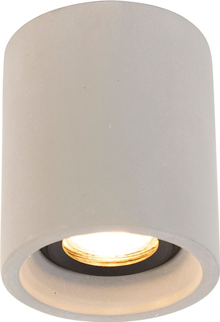 QAZQA - Landhaus I Vintage Ländlicher runder Aufbaustraher Beton - Deep I Wohnzimmer I Schlafzimmer - SteinI Zylinder - LED geeignet GU10