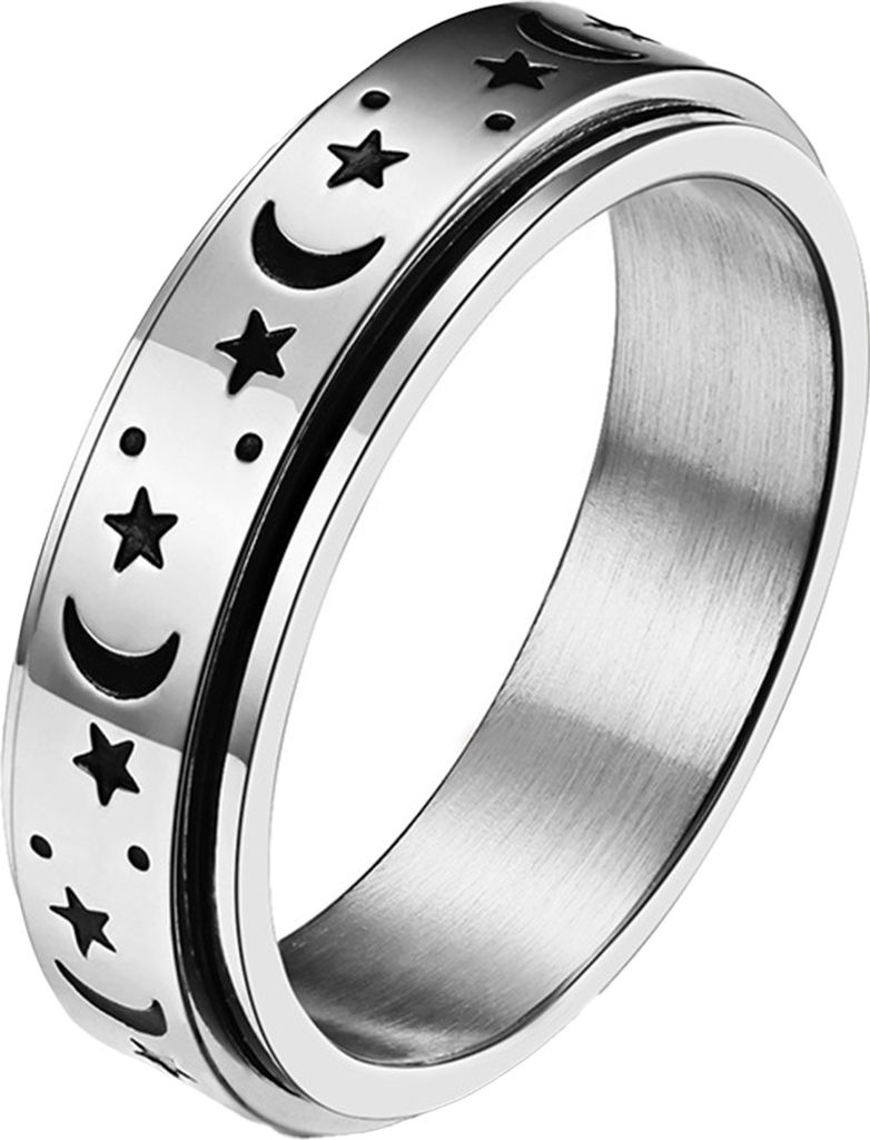 Ehering, Stern, Mond, drehbar, Uni, runder Match-Fingerring für Dating-Silber,US 6