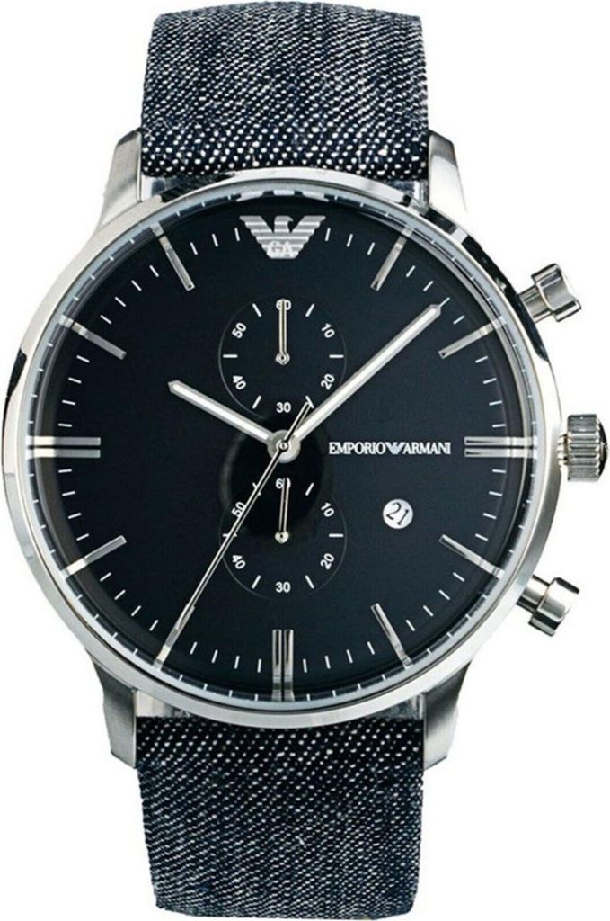 Armani Herrenuhr ar1690 Quarz Analog 43mm Edelstahlgehäuse Dunkelblaues Textilarmband