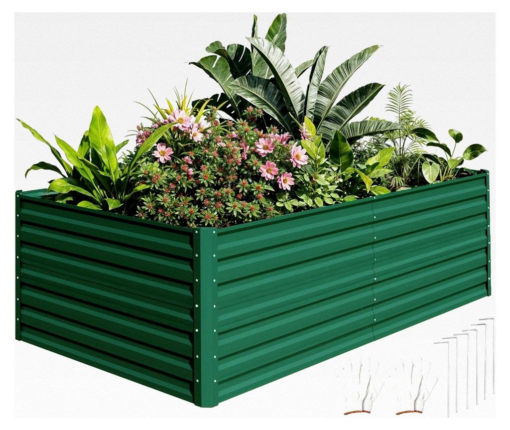 Hochbeet aus Metall 240x120x60 cm mit Handschuhen, wetterfest und rostfrei, stabiles verzinktes Beet mit Sicherheitsgummi für Gemüse, Blumen und ...