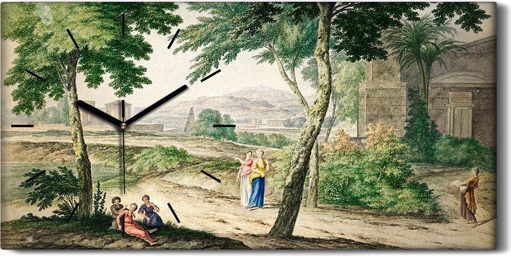 Küchenuhr Bürouhr Leinwand Uhr 60x30 Gemälde Landschaft Bäume Menschen Kunst - schwarze Hände