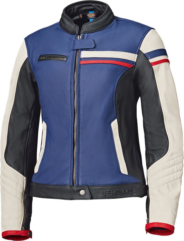 Held Midway Damen Motorrad Lederjacke, blau/rot/weiß, 44