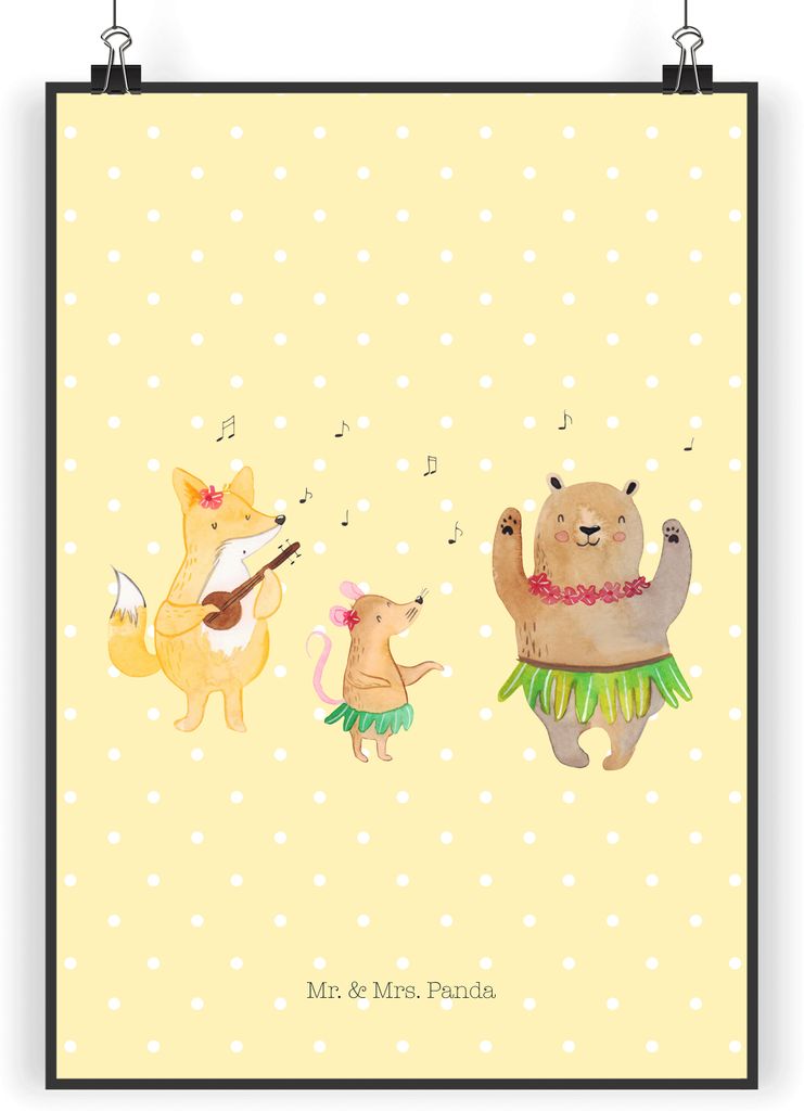 Mr. & Mrs. Panda Bild Waldtiere Aloha DIN A3 - Gelb Pastell Produktbild 