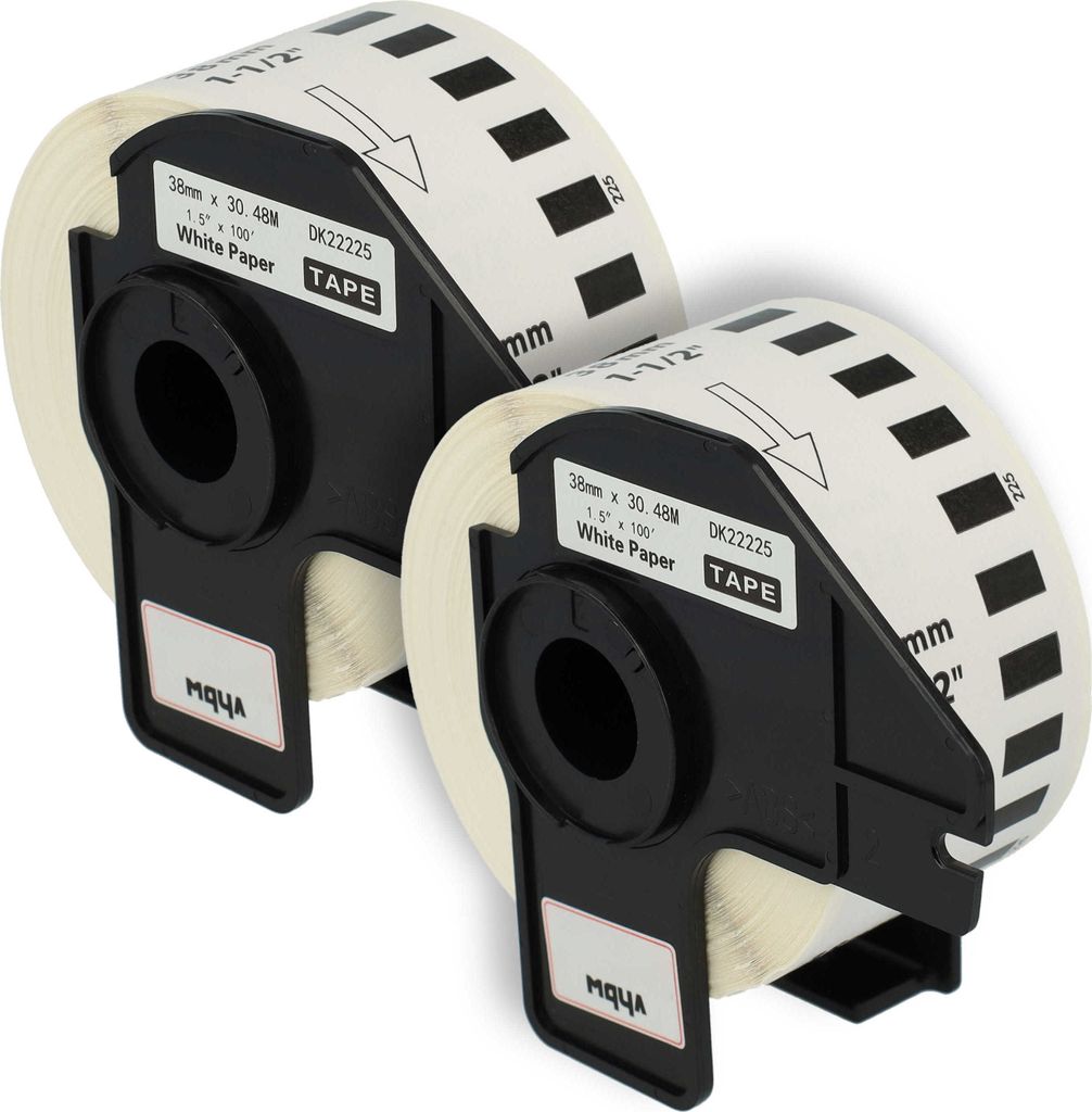 vhbw 2x Rolle mit Halter 38mm x 30,48m (1 Etikette) kompatibel mit Brother PT QL-1050, QL1050N, QL-1060, QL1060N, QL-500, QL-500A Drucker Weiß
