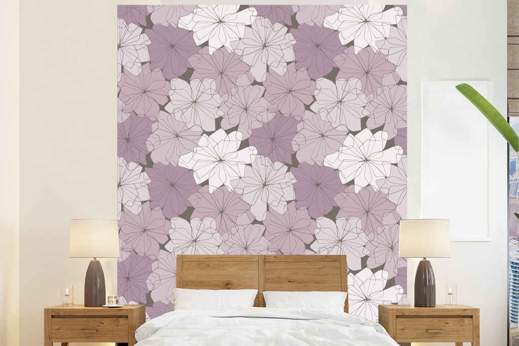 MuchoWow Fototapete für Wohnzimmer oder Schlafzimmer Wandtapete Vinyl Motivtapete Muster - Blumen - Minimalismus - 195x240 cm - Gemusterte