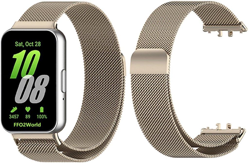 FFO2World Edelstahl-Milanese-Armband, passend für Samsung Galaxy Fit 3 – Milanaise-Armband mit Magnetverschluss – Starlight