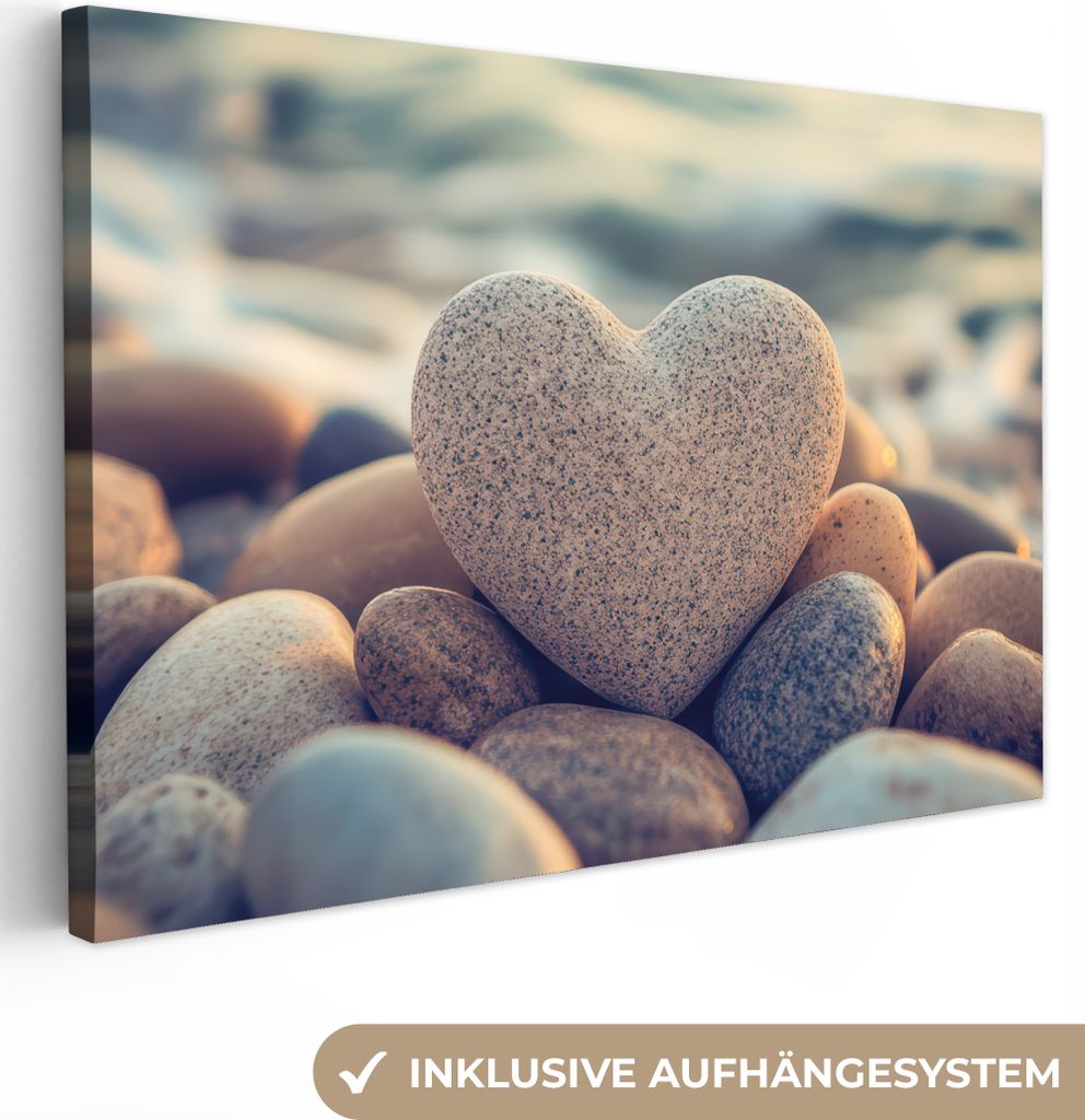 Leinwand Bilder 90x60 cm - Herz - Steine, Wandbilder, Wanddeko Wohnzimmer, Bild