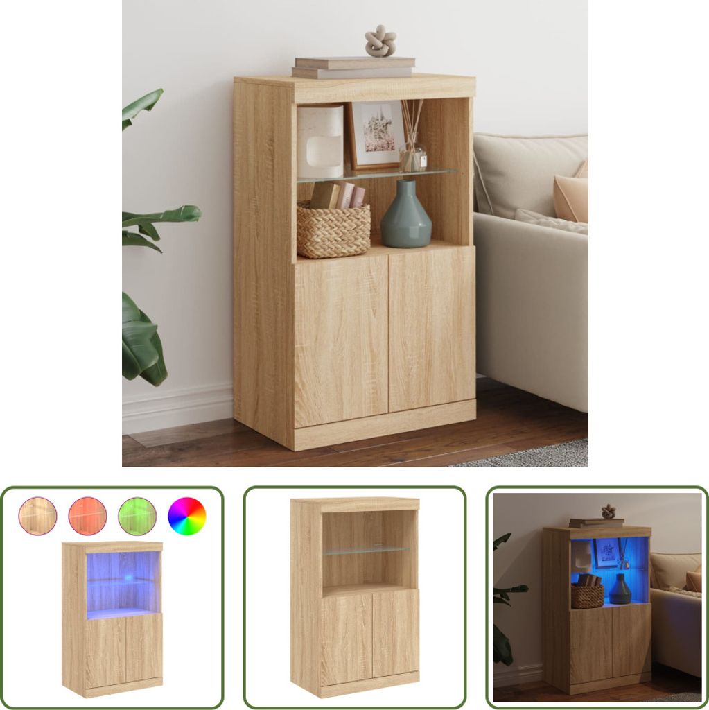 The Living Store Sideboard mit LED-Leuchten Sonoma-Eiche 60,5x37x100 cm