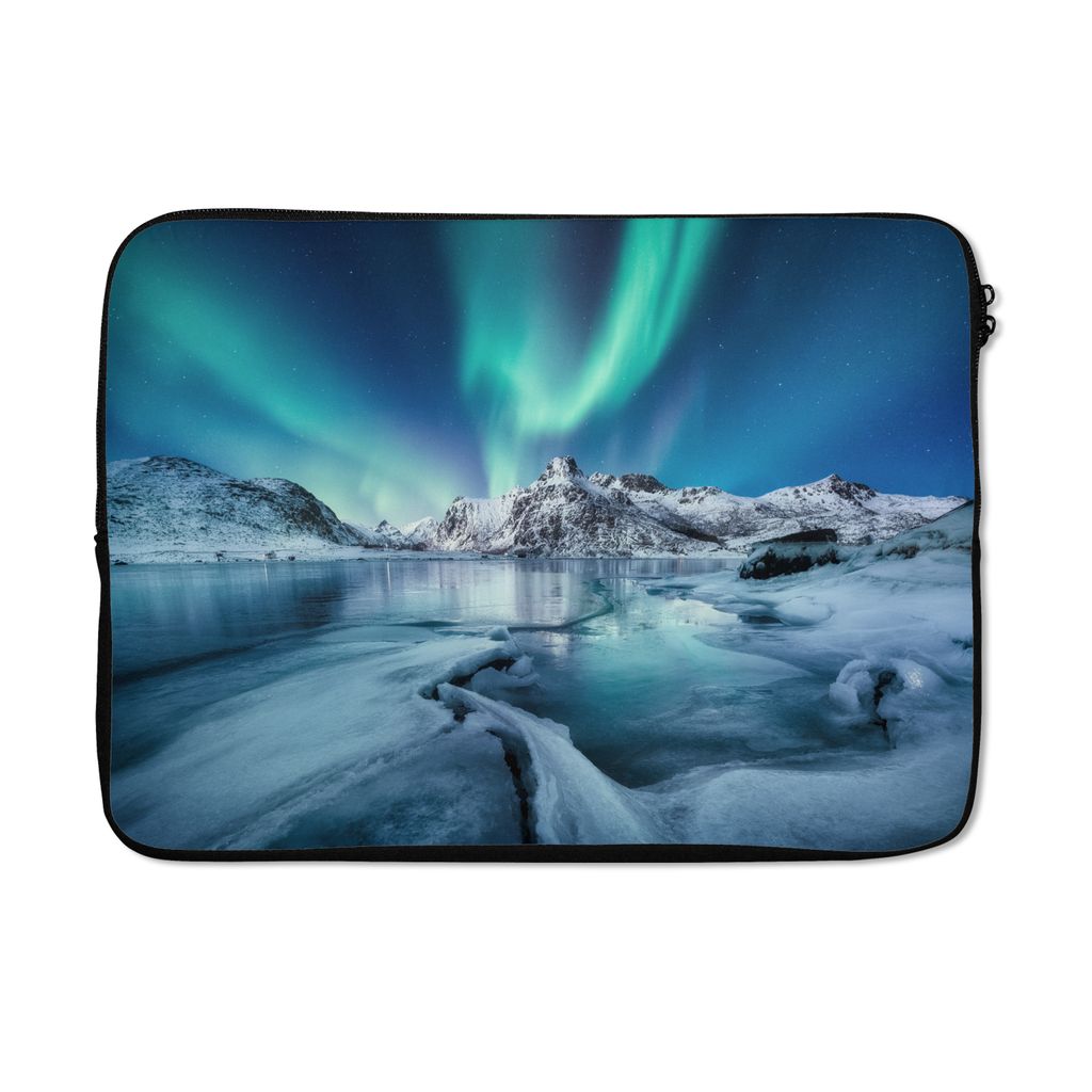 MuchoWow Laptop Hülle 14 ZollNordlichter - Schnee - Eis - Norwegen Laptoptasche - Laptoptasche - Stoßsicher - Schutzhaube