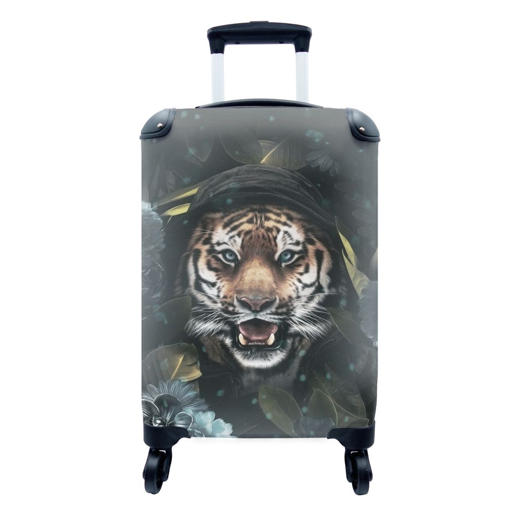 MuchoWow Koffer Handgepäck Trolley Rollkoffer Kleine Reisekoffer mit 4 Rollen - Blumen - Tiger - Raubtier - Cabin Size < 55x40x23 cm & 55x40x20 ...