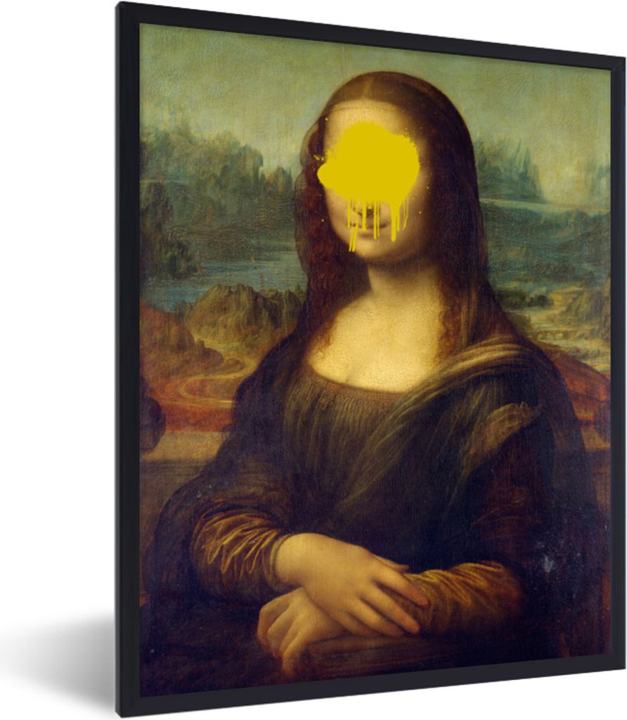 MuchoWow Gerahmtes Poster Mona Lisa - Leonardo da Vinci - Gelb 30x40 cm - Poster mit Schwarzem Bilderrahmen Wandposter Rahmen Foto Bilder - Wandd...