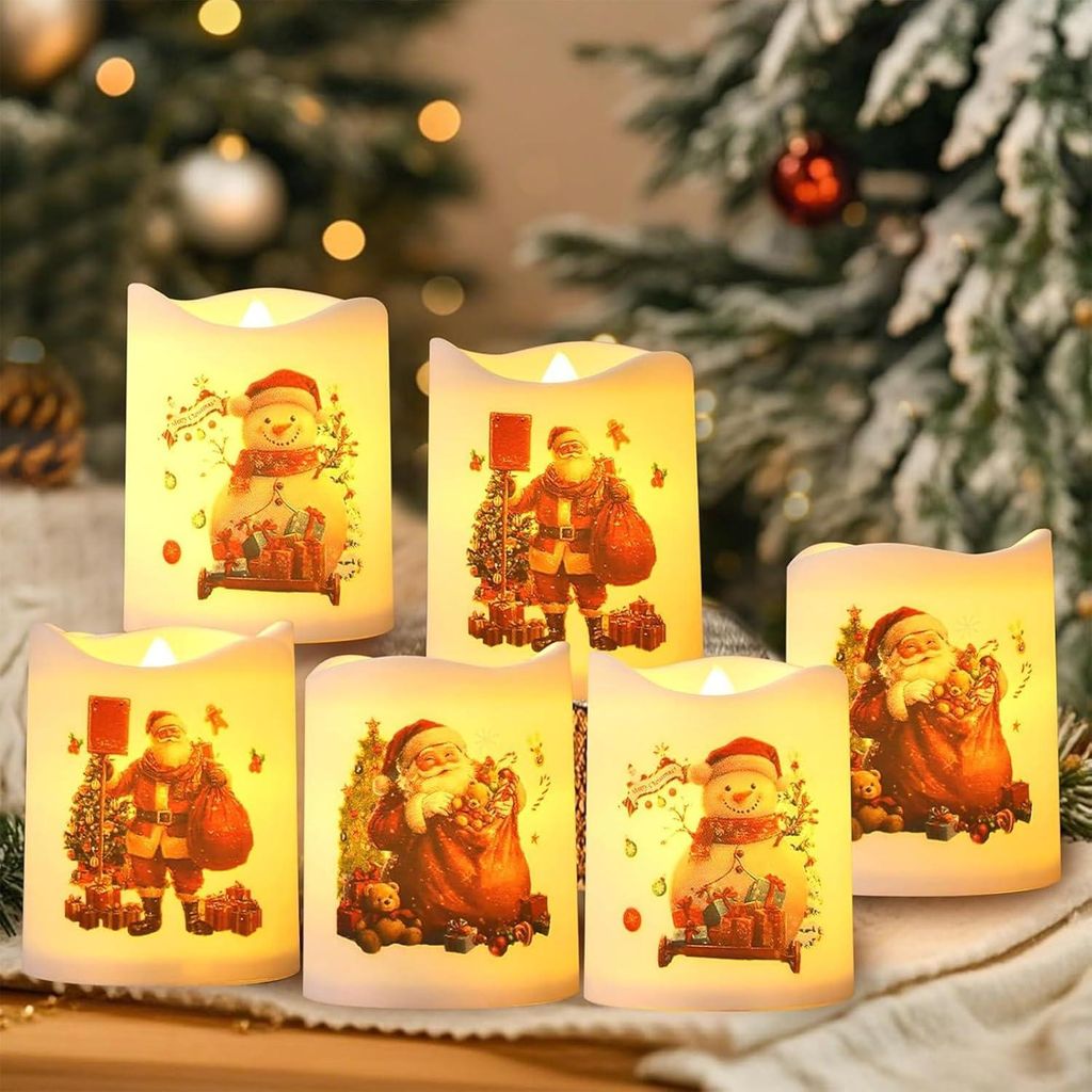 6 Stück Flammenlose LED Weihnachtskerzen mit Weihnachtsmann Produktbild 
