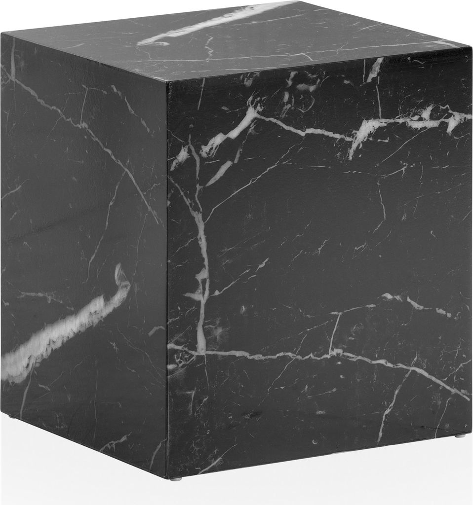 WOHNLING Couchtisch MONOBLOC 40x40x45 cm Schwarz Hochglanz mit Marmor Optik Wohnzimmertisch Cube Quadratisch Sofatisch Lounge Beistelltisch Würfel-
