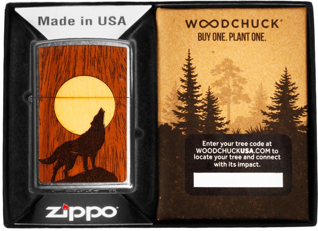 Accendino ZIPPO WOODCHUCK HAWLING WOLF Immagine del prodotto 