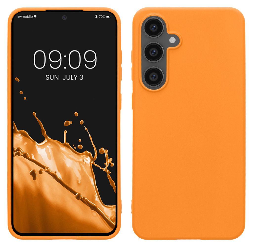 kwmobile Handyhülle für Samsung Galaxy S24 FE Hülle - TPU Case - Kabelloses Laden - Schutzhülle Cover in Fruity Orange