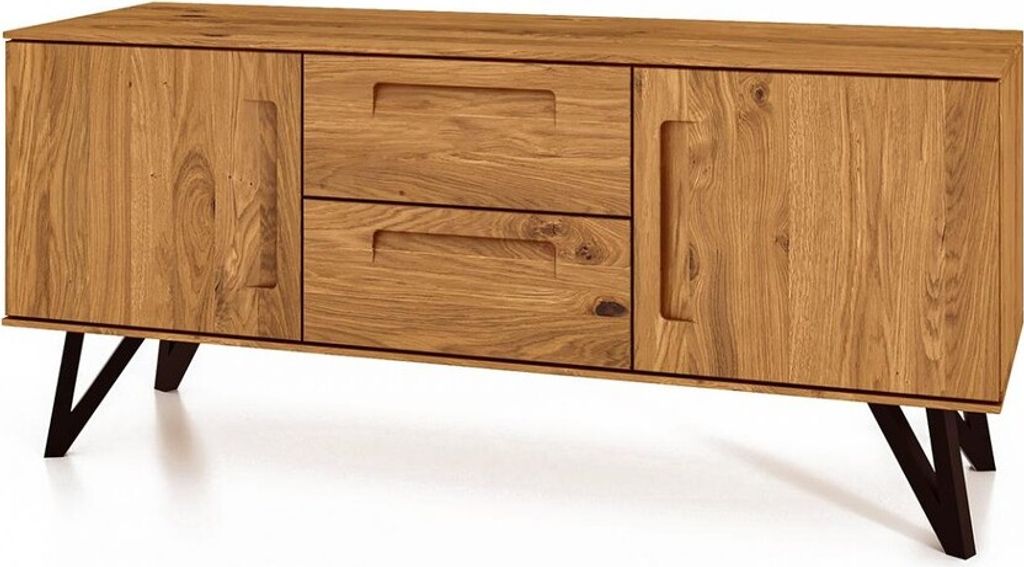 Kommode Rolo aus Wildeiche massiv 136x45x61 m. 2 Türen 2 Schubladen Metallbeinen