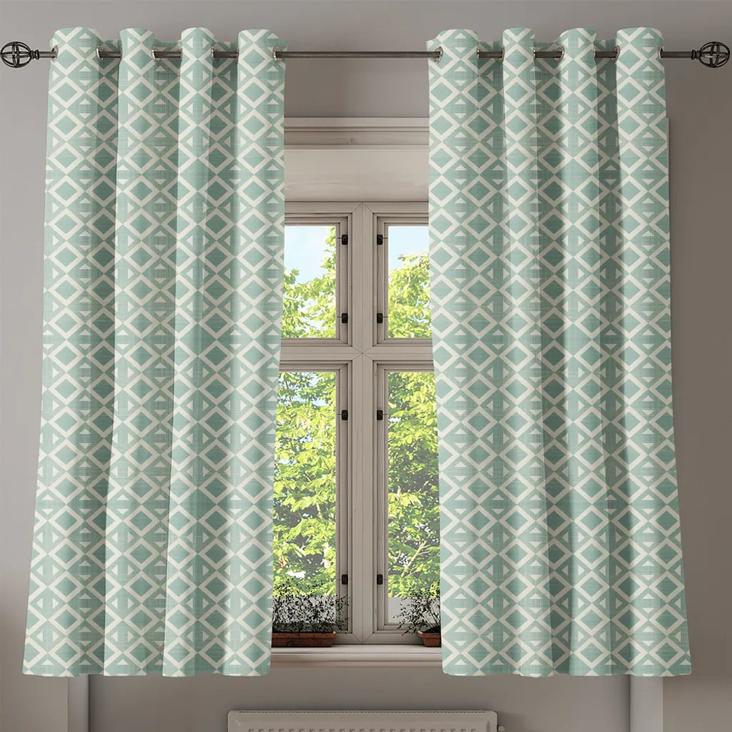 Rideau géométrique 280x175cm motif triangles rétro écume de mer chic - 2
