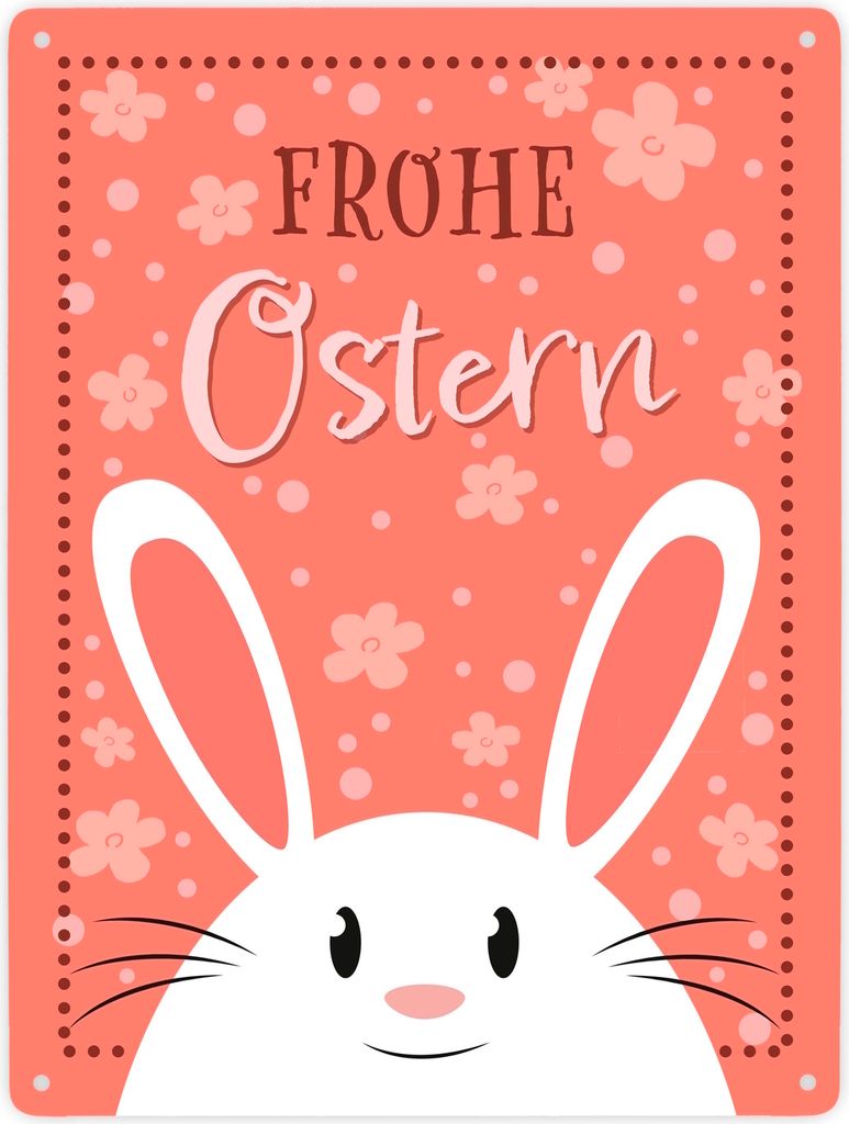 Frohe Ostern Metallschild XXL in 28x38 cm mit niedlichem Osterhasen