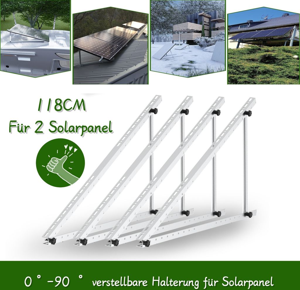 2 Paar Solarmodul Befestigung 118cm Flachdach für Solarpanel eigbare Halterungen 46 zoll