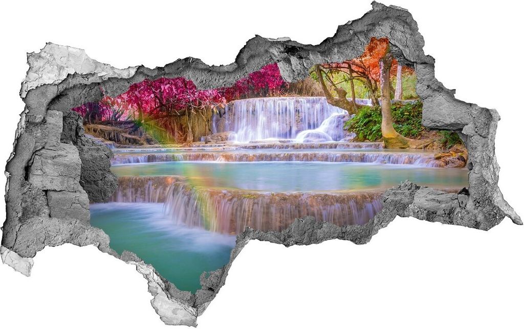 Selbstklebender Loch-3D-Aufkleber 95x73 cm Wasserfall im Wald