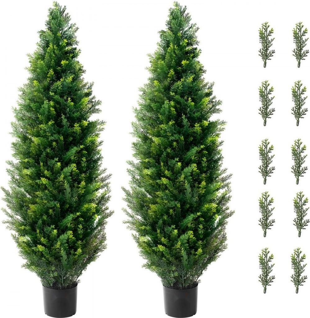 2er-Set Kunstpflanzen - Künstliche Zeder Formschnittbaum - PE Zypresse - 121,9 cm hoch - Pflegeleichte Deko für Innenbereich