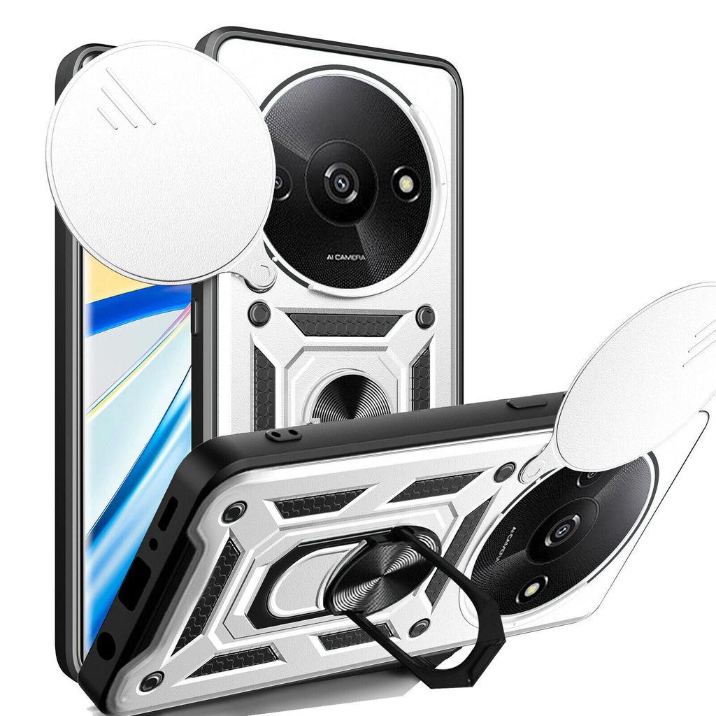 Outdoor Panzer Hülle Xiaomi Redmi A3 Handyhülle mit Kameraschutz Ringhalter Case Silber